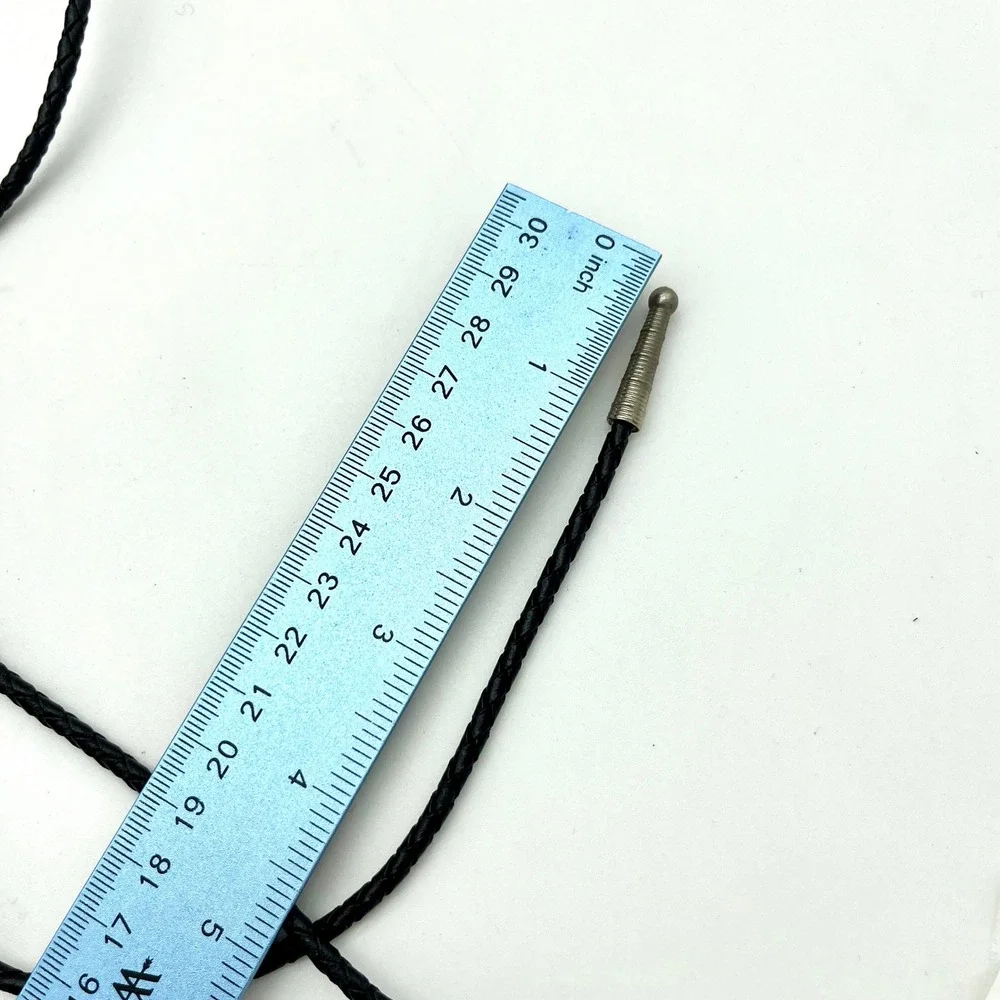 Bolo Tie Blue Gold Resin Stone Braided Leather Cord Western Cowboy Necklace‎